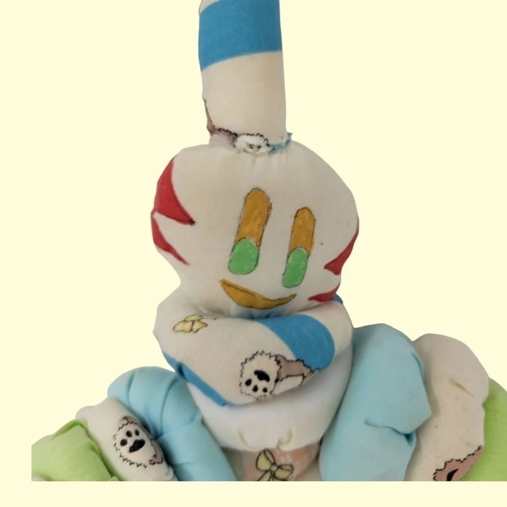 Yoyo Clown Rag Doll Fabric vintage cloth Handmade Toy 15” Rustic Folk Art T55